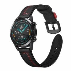 Huawei Watch GT 3 42 mm Uyumlu Deri Kordon Spor Dikişli Deri Kayış Siyah
