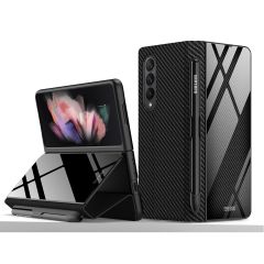 Samsung Galaxy Z Fold 3 Kılıf S Pen uyumlu Kalem Bölmeli & Standlı Premium Kapak Karbon Tasarım