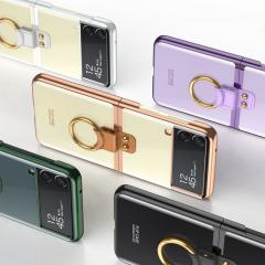 Samsung Galaxy Z Flip 3 Yüzüklü Kılıf Premium Kapak Metalik Renk Ultra İnce Electroplate Tam Uyumlu