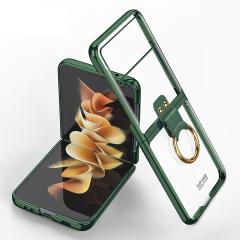 Samsung Galaxy Z Flip 3 Yüzüklü Kılıf Premium Kapak Metalik Renk Ultra İnce Electroplate Tam Uyumlu
