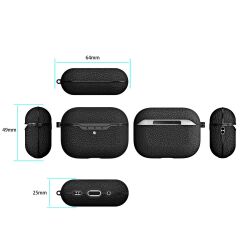 Airpods Pro 2. Nesil Tam Uyumlu Kılıf Hoparlör ve Mikrofon Delikli Silikon Kapak Deri Görünümlü Lacivert