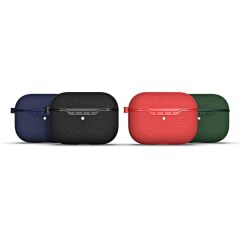Airpods Pro 2. Nesil Tam Uyumlu Kılıf Hoparlör ve Mikrofon Delikli Silikon Kapak Deri Görünümlü Lacivert