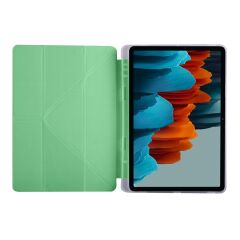 Galaxy Tab S7 Plus T970 Kılıf Kalem Bölmeli Premium Smart Standlı Tablet Kılıfı Açık Yeşil