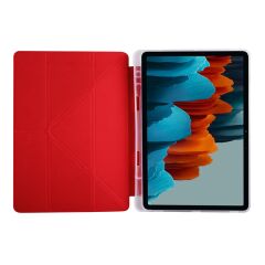 Galaxy Tab S7 Plus T970 Kılıf Kalem Bölmeli Premium Smart Standlı Tablet Kılıfı Kırmızı