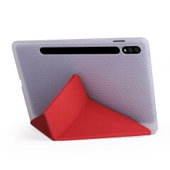 Galaxy Tab S7 Plus T970 Kılıf Kalem Bölmeli Premium Smart Standlı Tablet Kılıfı Kırmızı