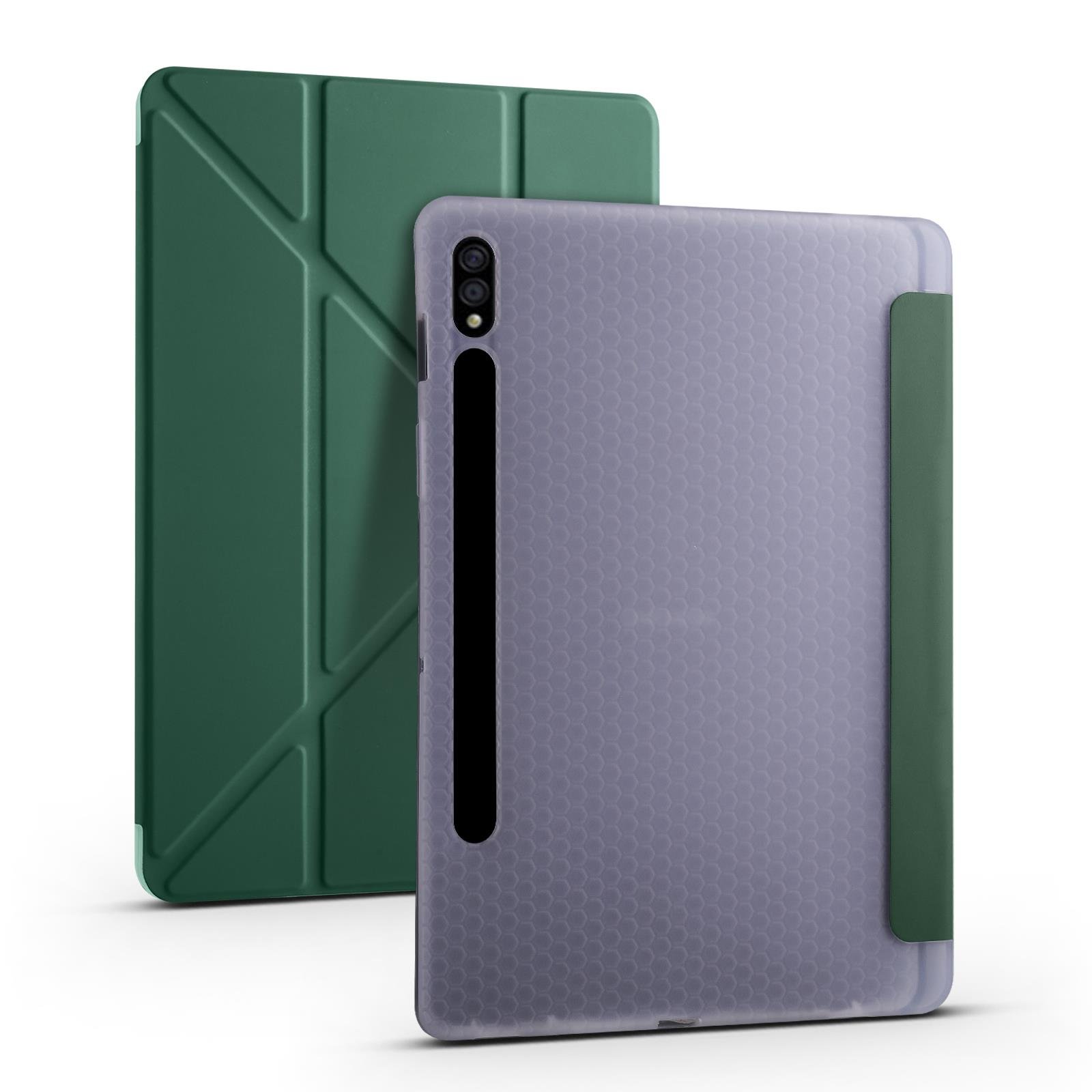 Galaxy Tab S7 Plus T970 Kılıf Kalem Bölmeli Premium Smart Standlı Tablet Kılıfı Koyu Yeşil