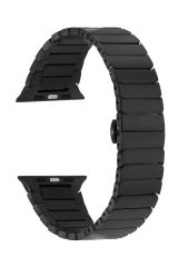 Apple Watch 7 6 SE 5 4 3 2 1 - 42 / 44 / 45 mm uyumlu Metal Kordon Baklalı Model Bilezik Çelik Kayış Siyah