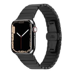 Apple Watch 7 6 SE 5 4 3 2 1 - 42 / 44 / 45 mm uyumlu Metal Kordon Baklalı Model Bilezik Çelik Kayış Siyah