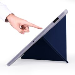 Galaxy Tab S7 Plus T970 Kılıf Kalem Bölmeli Premium Smart Standlı Tablet Kılıfı Lacivert