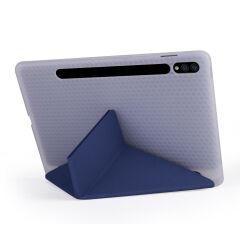 Galaxy Tab S7 Plus T970 Kılıf Kalem Bölmeli Premium Smart Standlı Tablet Kılıfı Lacivert