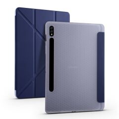 Galaxy Tab S7 Plus T970 Kılıf Kalem Bölmeli Premium Smart Standlı Tablet Kılıfı Lacivert