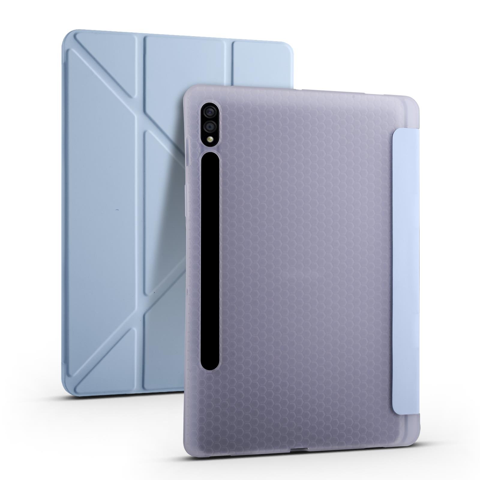 Galaxy Tab S7 Plus T970 Kılıf Kalem Bölmeli Premium Smart Standlı Tablet Kılıfı Mavi