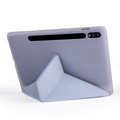 Galaxy Tab S7 Plus T970 Kılıf Kalem Bölmeli Premium Smart Standlı Tablet Kılıfı Mavi
