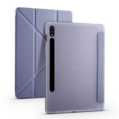 Galaxy Tab S7 Plus T970 Kılıf Kalem Bölmeli Premium Smart Standlı Tablet Kılıfı Mor