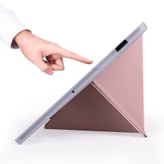 Galaxy Tab S7 Plus T970 Kılıf Kalem Bölmeli Premium Smart Standlı Tablet Kılıfı Rose Gold