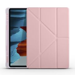 Galaxy Tab S7 Plus T970 Kılıf Kalem Bölmeli Premium Smart Standlı Tablet Kılıfı Rose Gold