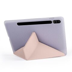 Galaxy Tab S7 Plus T970 Kılıf Kalem Bölmeli Premium Smart Standlı Tablet Kılıfı Rose Gold