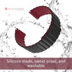 Honor Magic Watch 2 46 mm uyumlu Magnetik Silikon Kordon Çift Renkli Mıknatıslı Premium Kayış Siyah - Mürdüm