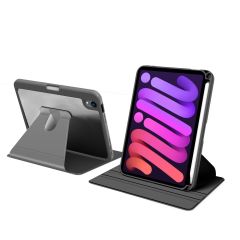iPad Mini 7. Nesil 2024 Uyumlu Kılıf 360 Dönebilen Kalem Bölmeli Yatay Dikey Standlı Akıllı Kapak Siyah