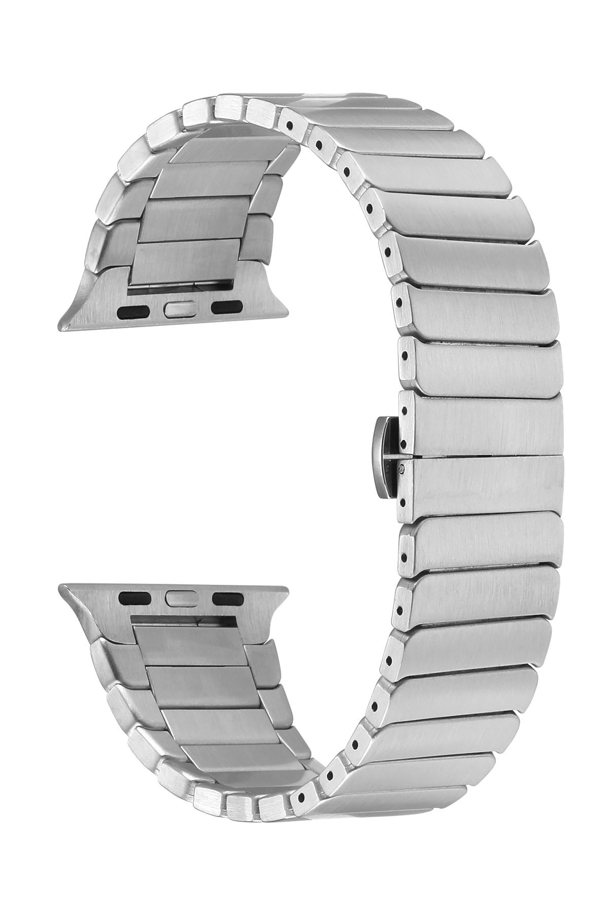 Apple Watch 7 6 SE 5 4 3 2 1 - 41 / 40 / 38 mm uyumlu Metal Kordon Baklalı Model Bilezik Çelik Kayış Gümüş