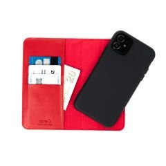 iPhone 12 Pro Kapaklı Cüzdan Kartlık Kılıf Çıkartılabilen Mıknatıslı Kapak Standlı Kılıf Kırmızı