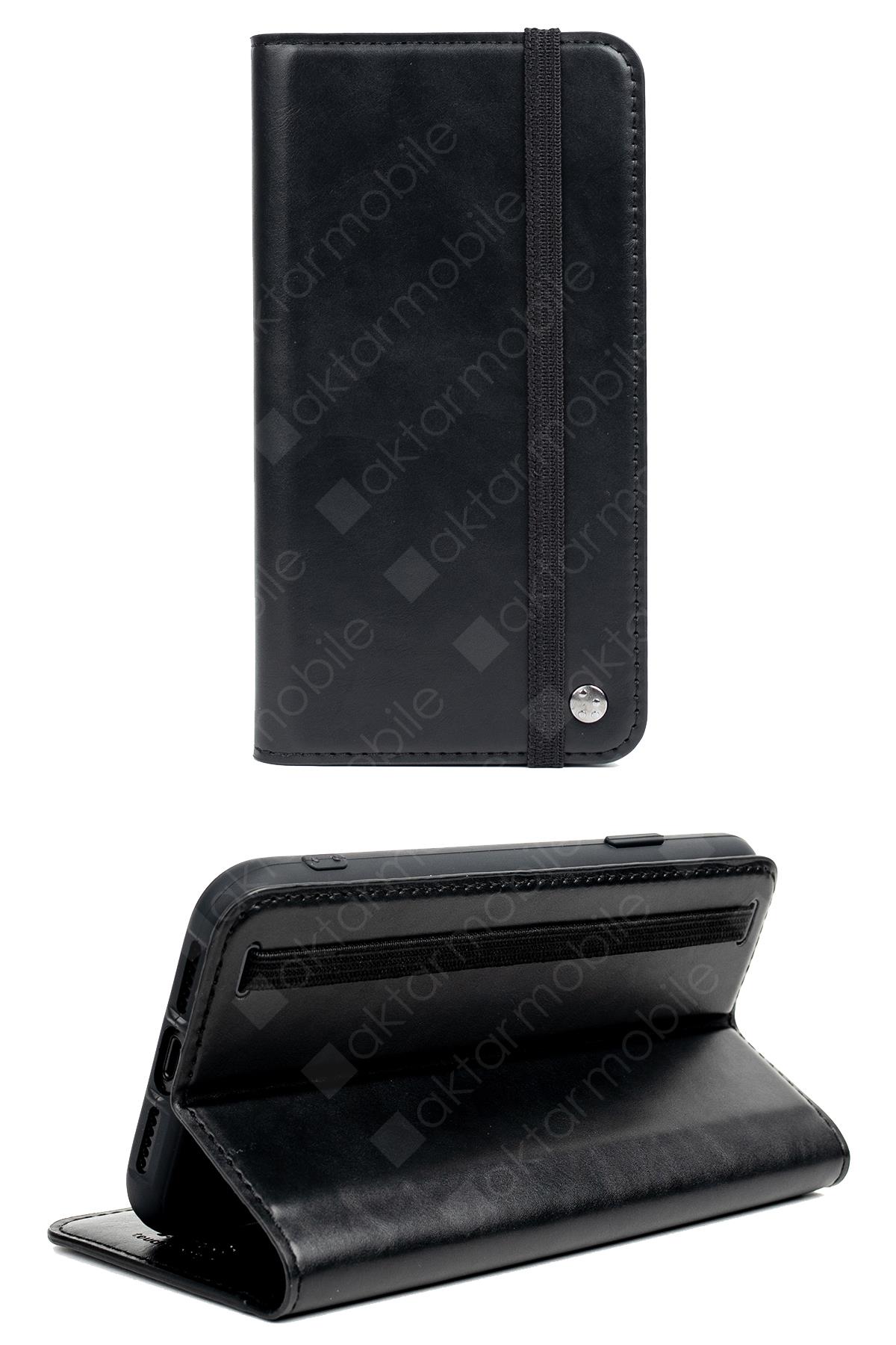 iPhone XS Max Kapaklı Cüzdan Kartlık Kılıf Çıkartılabilen Mıknatıslı Kapak Standlı Kılıf Siyah