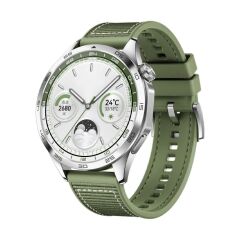 Huawei Watch GT Runner / GT3 SE 46 mm Uyumlu Dokuma & Silikon Kordon Dikişli Örgü Kayış Metal Toka Yeşil