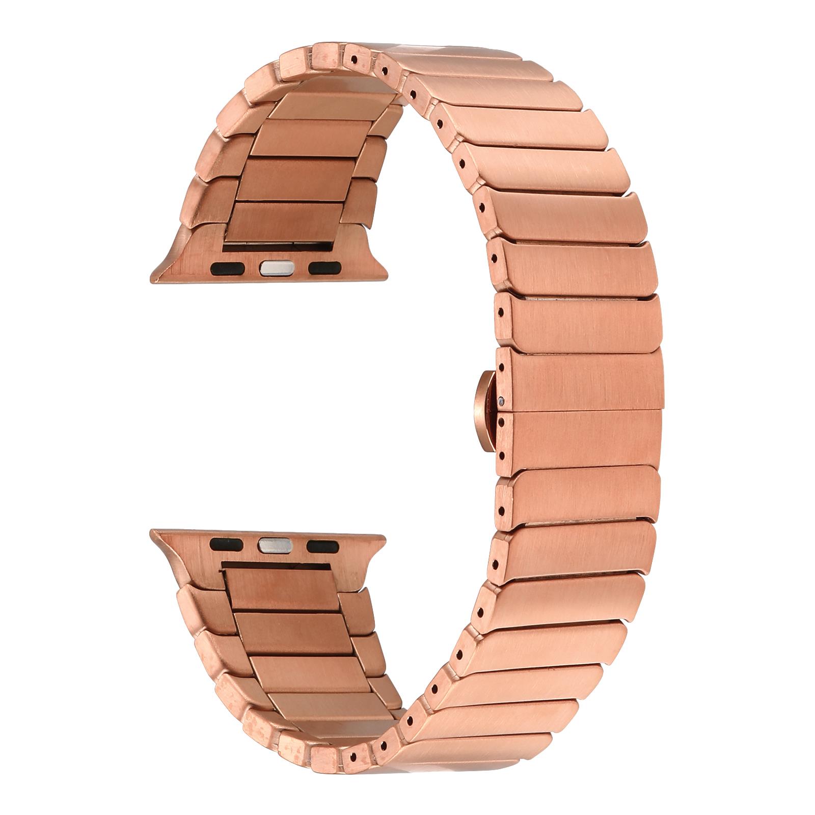 Apple Watch 8 41 mm uyumlu Metal Kordon Baklalı Model Bilezik Paslanmaz Çelik Kayış Rose Gold