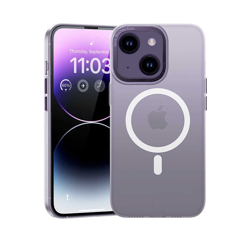 Apple iPhone 14 Kılıf Wireless Şarj Destekli Benks Magnetik Haze Kapak Derin Mor