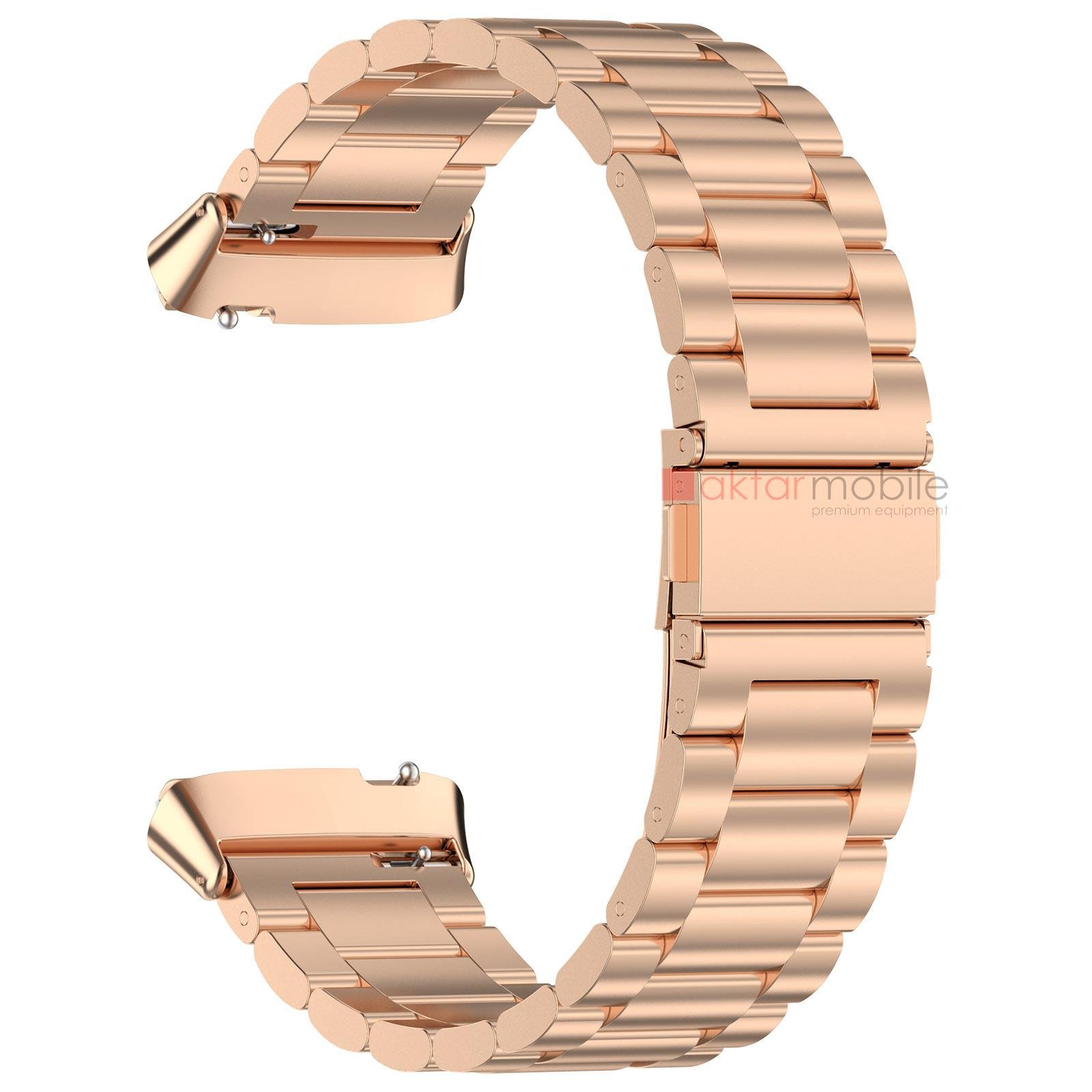 Redmi Watch 3 Active Uyumlu Metal Kordon Baklalı Model Paslanmaz Çelik Kayış Özel Pim Tasarımı Rose Gold