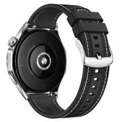 Huawei Watch Ultimate / Buds Uyumlu Dokuma & Silikon Kordon Dikişli Örgü Kayış Metal Toka Siyah