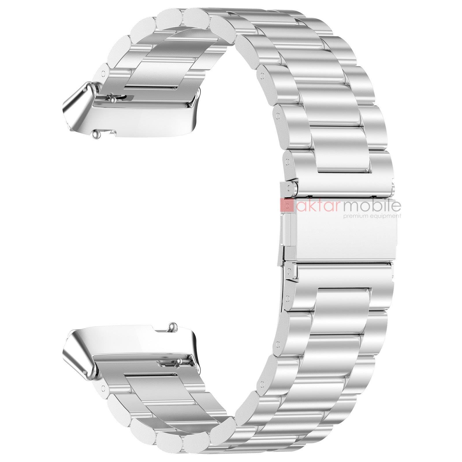 Redmi Watch 3 Active Uyumlu Metal Kordon Baklalı Model Paslanmaz Çelik Kayış Özel Pim Tasarımı Gümüş