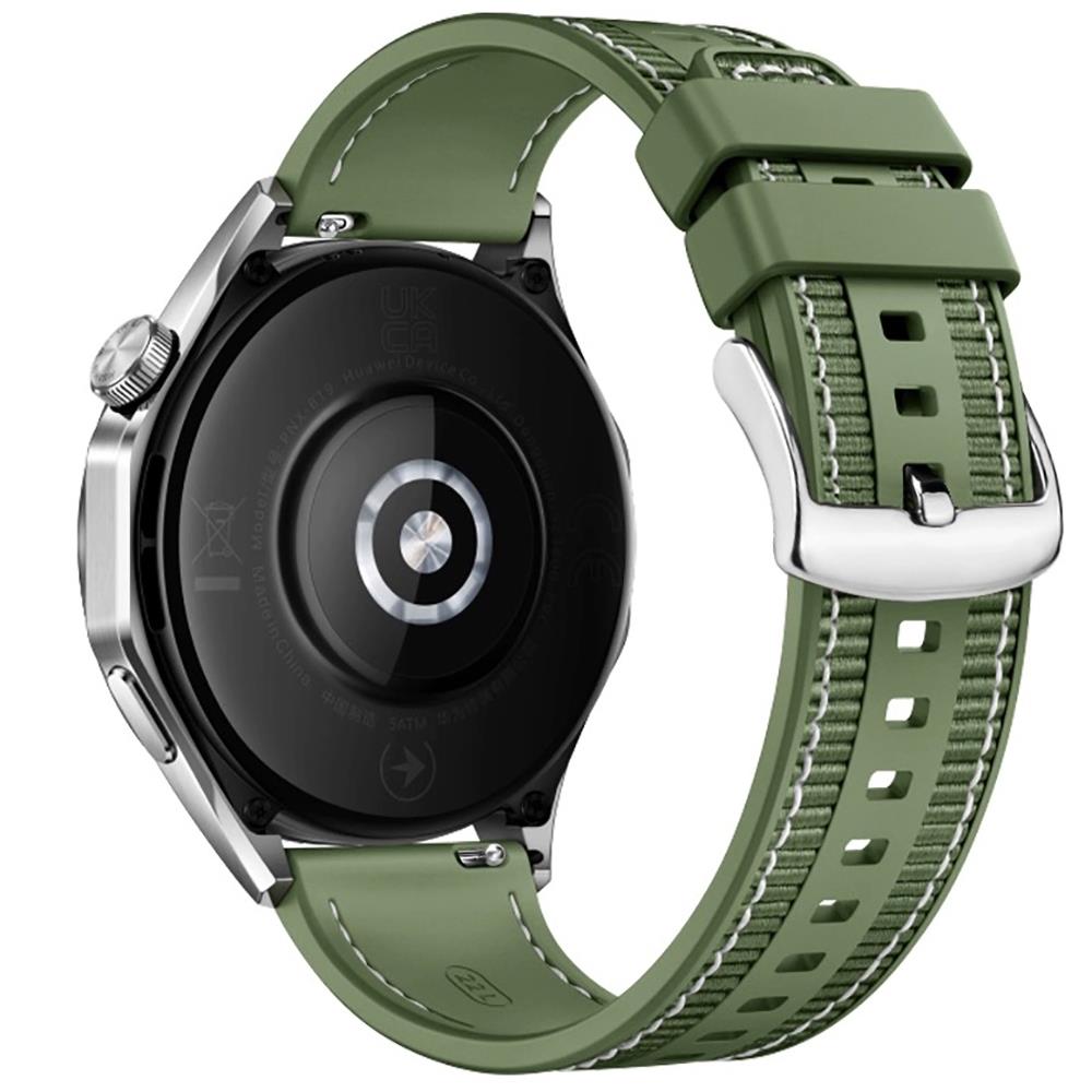 Huawei Watch Ultimate / Buds Uyumlu Dokuma & Silikon Kordon Dikişli Örgü Kayış Metal Toka Yeşil