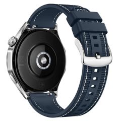 Huawei Watch GT 4 46 mm Uyumlu Dokuma & Silikon Kordon Dikişli Örgü Kayış Metal Toka Lacivert