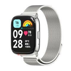 Redmi Watch 3 Active Uyumlu Mıknatıslı Hasır Metal Örgü Kordon Kayış Tam Uyumlu Özel Pim Tasarımı Gümüş