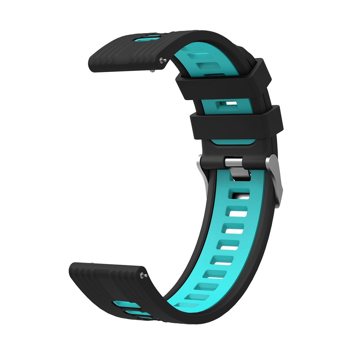 Amazfit GTS 2 42 mm Uyumlu Silikon Kordon Çizgili Spor Tasarım Renkli Delikli Spor Kayış Siyah - Turkuaz