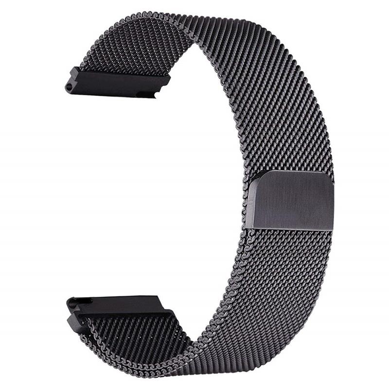Samsung Gear S2 Uyumlu Hasır Metal Kordon Mıknatıslı Tel Örgü Kayış Siyah
