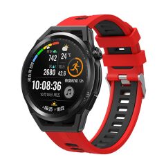 Amazfit GTS 2e 42 mm Uyumlu Silikon Kordon Çizgili Spor Tasarım Renkli Delikli Spor Kayış Kırmızı - Siyah