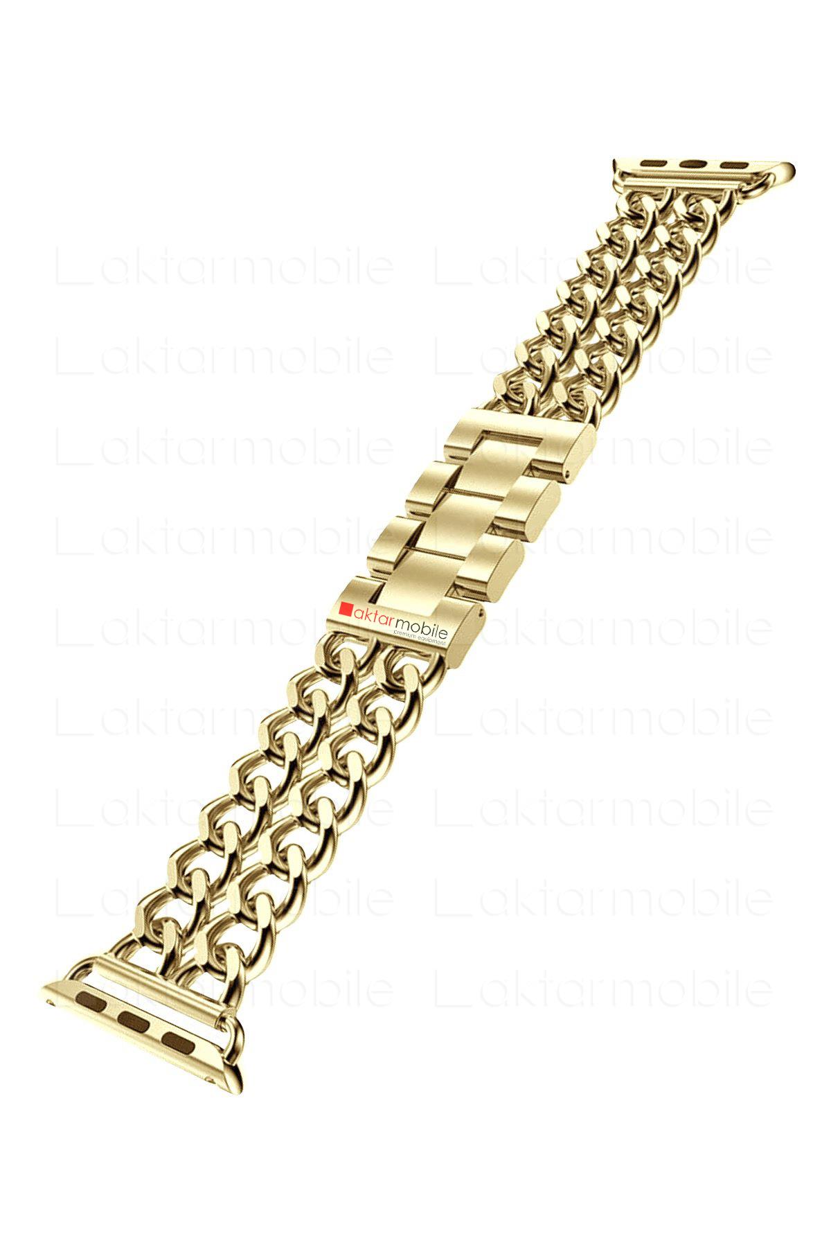 Apple Watch 7 6 SE 5 4 3 2 1 - 38 / 40 / 41 mm uyumlu Zincirli Metal Kordon Zincir Tasarım Kayış Gold