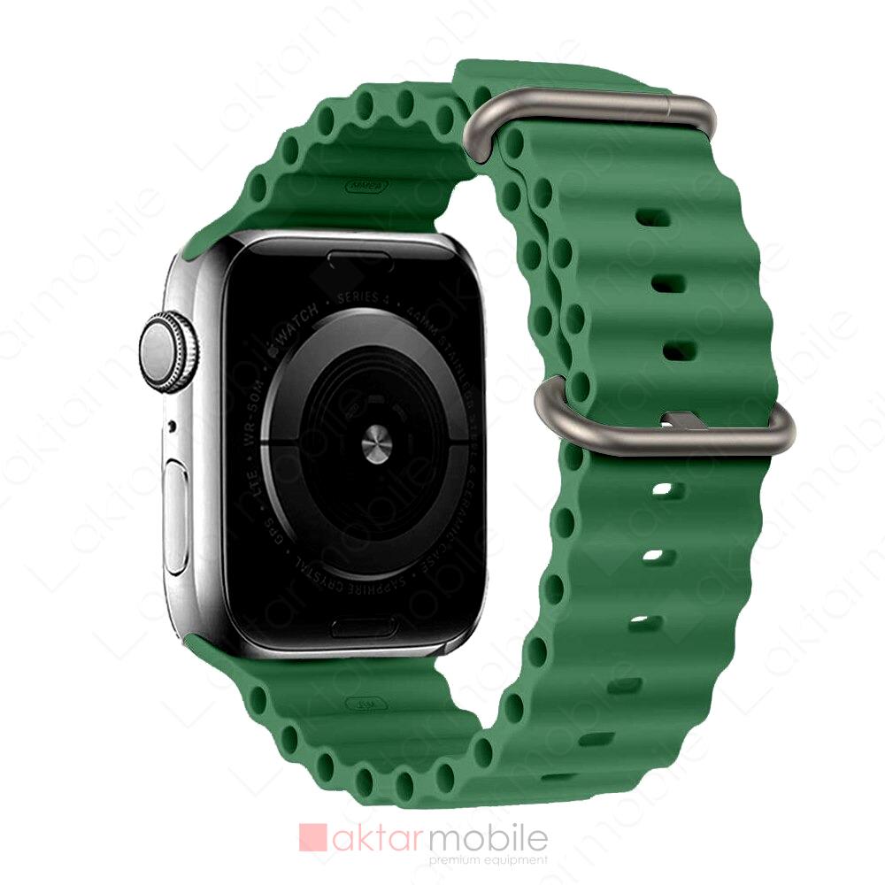 Apple Watch 3 2 1 42 mm uyumlu Silikon Kordon Ocean Kordon Silindirik Kayış Koyu Yeşil