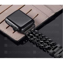 Apple Watch 7 6 SE 5 4 3 2 1 - 38 / 40 / 41 mm uyumlu Zincirli Metal Kordon Zincir Tasarım Kayış Siyah