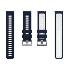 Samsung Galaxy Watch 5 40 / 44 mm Uyumlu Silikon Kordon Çizgili Spor Tasarım Delikli Kayış Lacivert - Beyaz