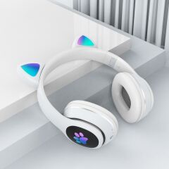 Kablosuz Kulak Üstü Bluetooth Kulaklık Kedi Kulağı Tasarımlı RGB Led Işıklı ANC Mikrofonlu