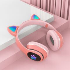 Kablosuz Kulak Üstü Bluetooth Kulaklık Kedi Kulağı Tasarımlı RGB Led Işıklı ANC Mikrofonlu