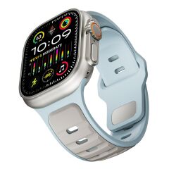 Apple Watch Ultra / Ultra 2 49 mm uyumlu Silikon Kordon Çift Renkli Premium Spor Tasarım Kayış Mavi - Gri