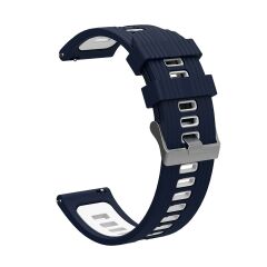 Samsung Galaxy Watch 4 Classic 42 / 46 mm Uyumlu Silikon Kordon Çizgili Spor Tasarım Delikli Kayış Lacivert - Beyaz