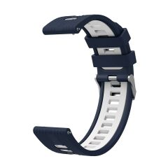 Samsung Galaxy Watch 4 Classic 42 / 46 mm Uyumlu Silikon Kordon Çizgili Spor Tasarım Delikli Kayış Lacivert - Beyaz