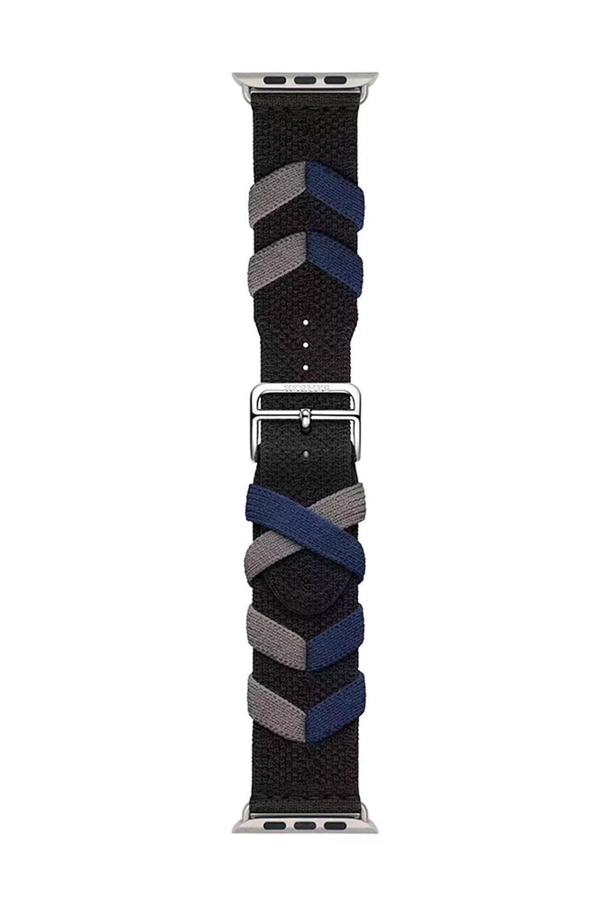 Apple Watch 7 8 9 45 mm Uyumlu Kumaş Örgü Kordon Hermes Bridon Üç Boyutlu Tasarım Kayış