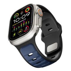 Apple Watch Ultra / Ultra 2 49 mm uyumlu Silikon Kordon Çift Renkli Premium Spor Tasarım Kayış Lacivert - Siyah