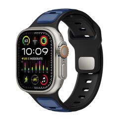 Apple Watch Ultra / Ultra 2 49 mm uyumlu Silikon Kordon Çift Renkli Premium Spor Tasarım Kayış Lacivert - Siyah